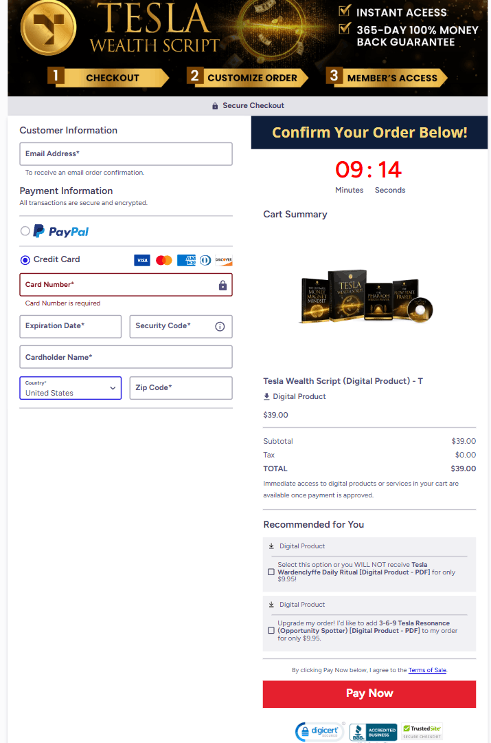 Tesla Wealth Script order form